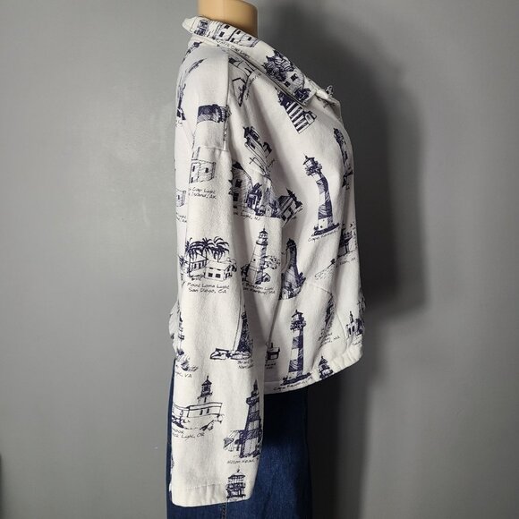 Lighthouse Vintage Sweatshirt Cardigan 90s Oversized Sz Large Fisherman Comfy - Picture 4 of 11